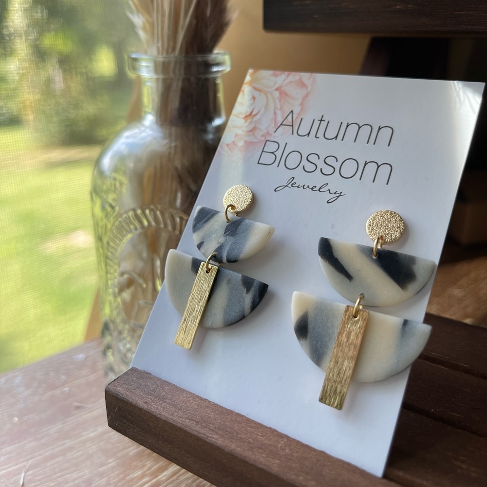 Handmade tortoiseshell patterned semi circle earrings
